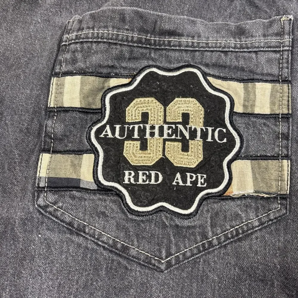 Y2K Men’s Red Ape Shorts Jorts Black Big & Tall Size 52 Denim Skate Baggy